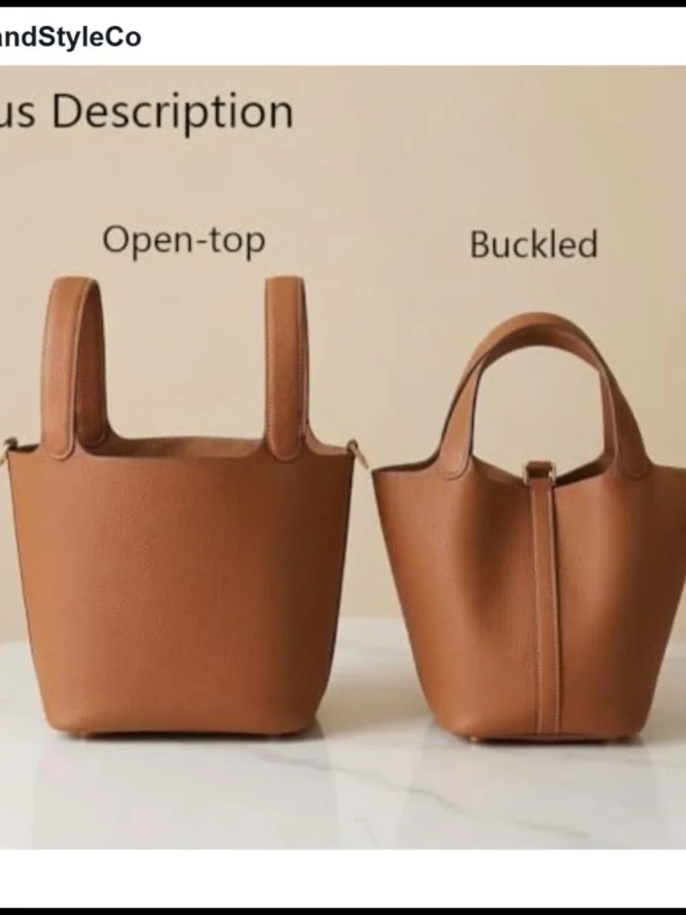 Genuine Leather Bucket Bag Satchel Handbag Detachable Pouch Gold-Tone Lock